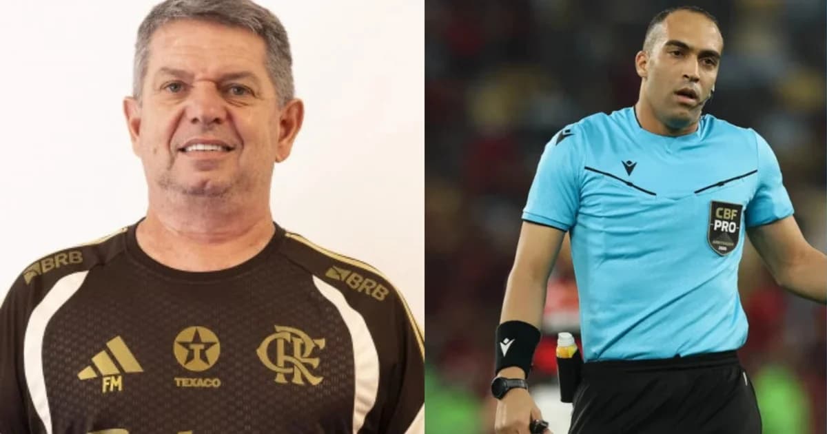 Massagista gesticulando ameaçador para árbitro no túnel do estádio, clima tenso e anotações na súmula.