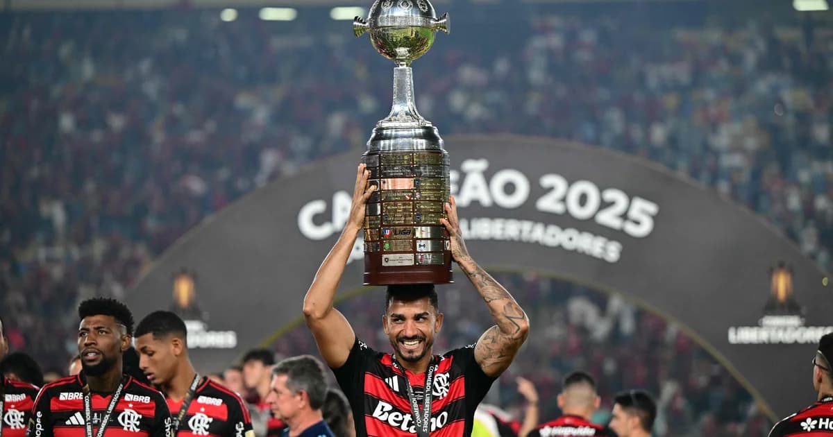 Ilustração editorial no Maracanã: zagueiro do Flamengo cobrando reação após derrota por 0 a 3, torcida e placar ao fundo