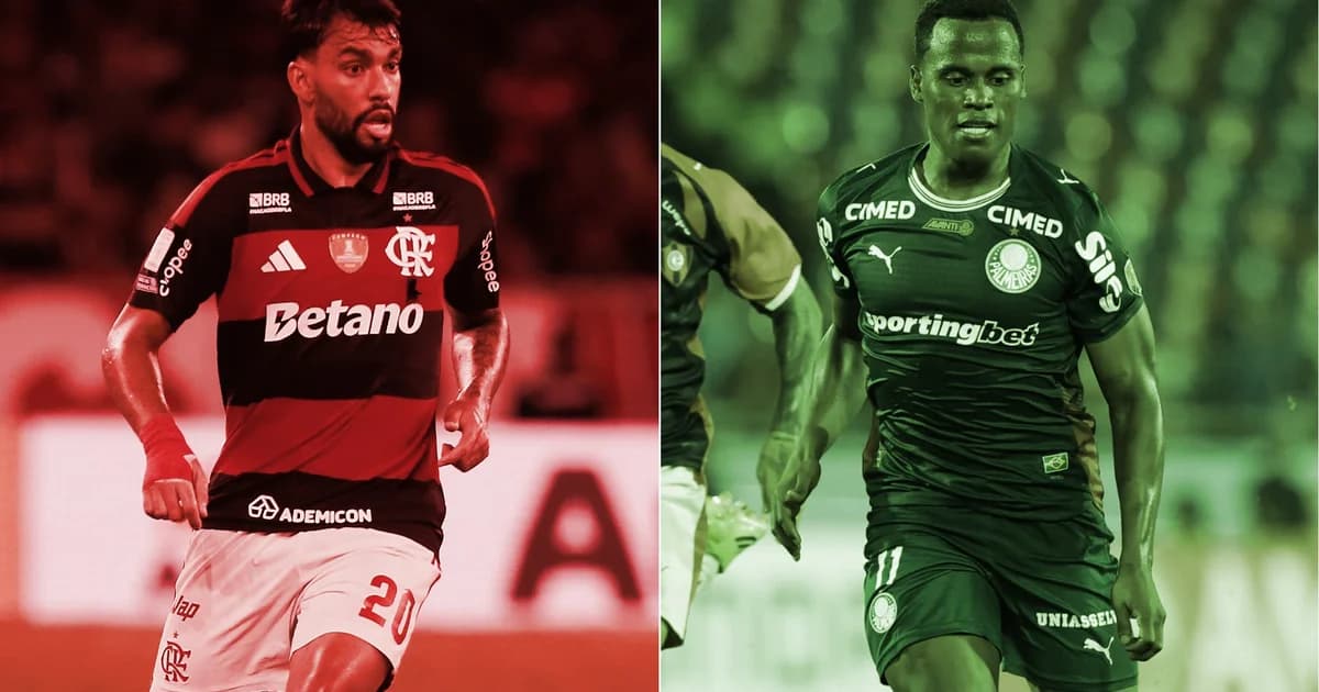 Ilustração do Maracanã à noite com jogadores anônimos em ação, equipes em vermelho/preto e verde/branco, clima tenso de partida decisiva do Brasileirão