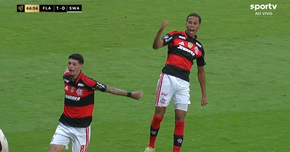 Ilustração editorial: estádio ao entardecer, jovem volante sem rosto assinando contrato, atmosfera de negociação Flamengo–Estoril.