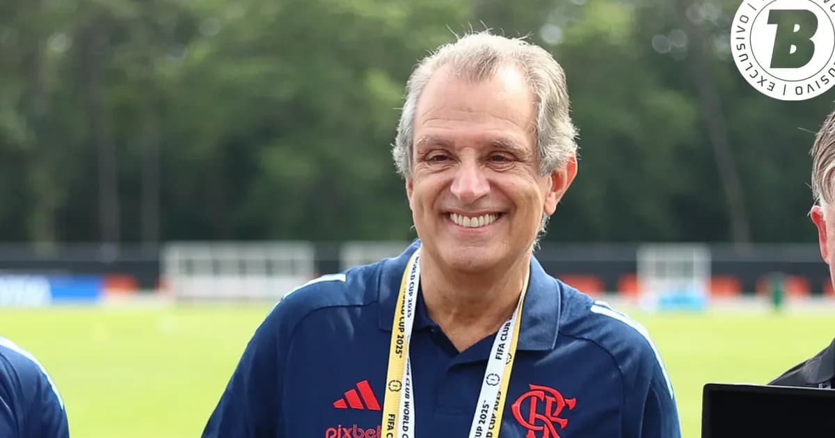 Ilustração de estádio: gol anulado, jogador do Flamengo abatido, torcida tensa e árbitro afastado — Flamengo, arbitragem, CBF.
