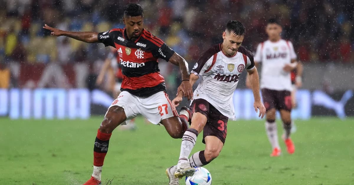 Ilustração editorial do Maracanã na Recopa: Flamengo vice após derrota por 3 a 2, torcida, jogadores silhuetados e placar.