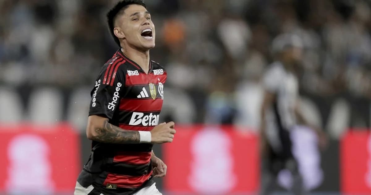 Ilustração editorial de negociação: atacante assinando contrato de três anos com clube do Catar no estádio.