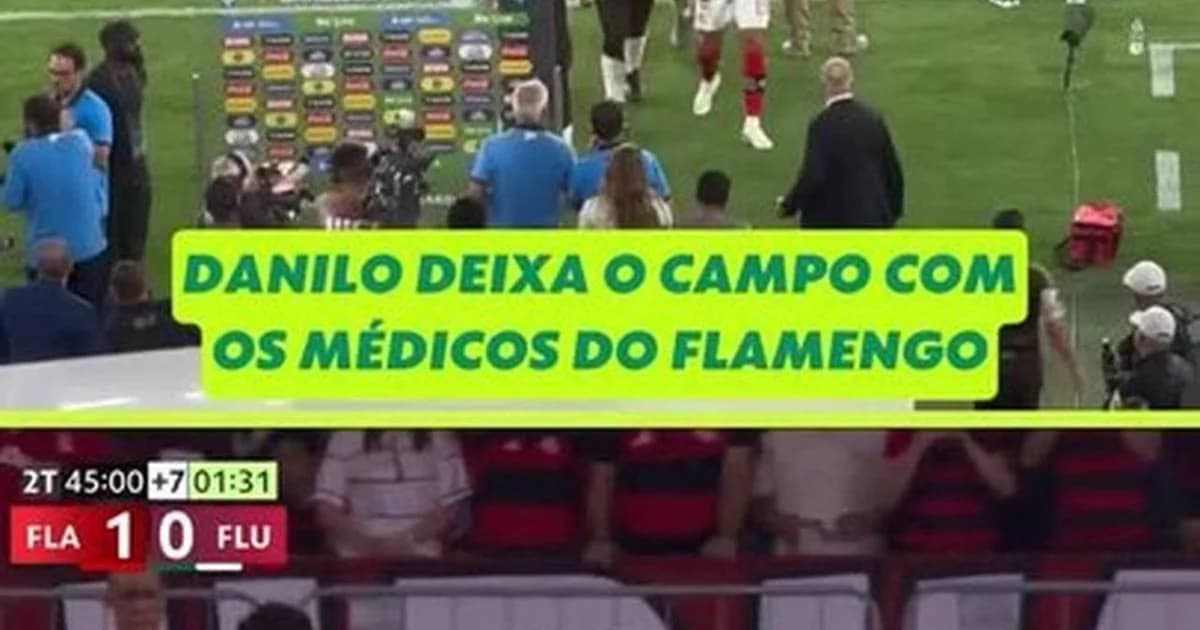 Ilustração editorial: zagueiro com bandagem na mandíbula, estádio vazio ao fundo, simboliza cirurgia e afastamento do Flamengo.
