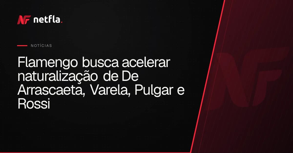 Ilustração editorial: quatro jogadores sem rostos no estádio do Flamengo, documentos e passaportes brasileiros voando, torcida agitada.