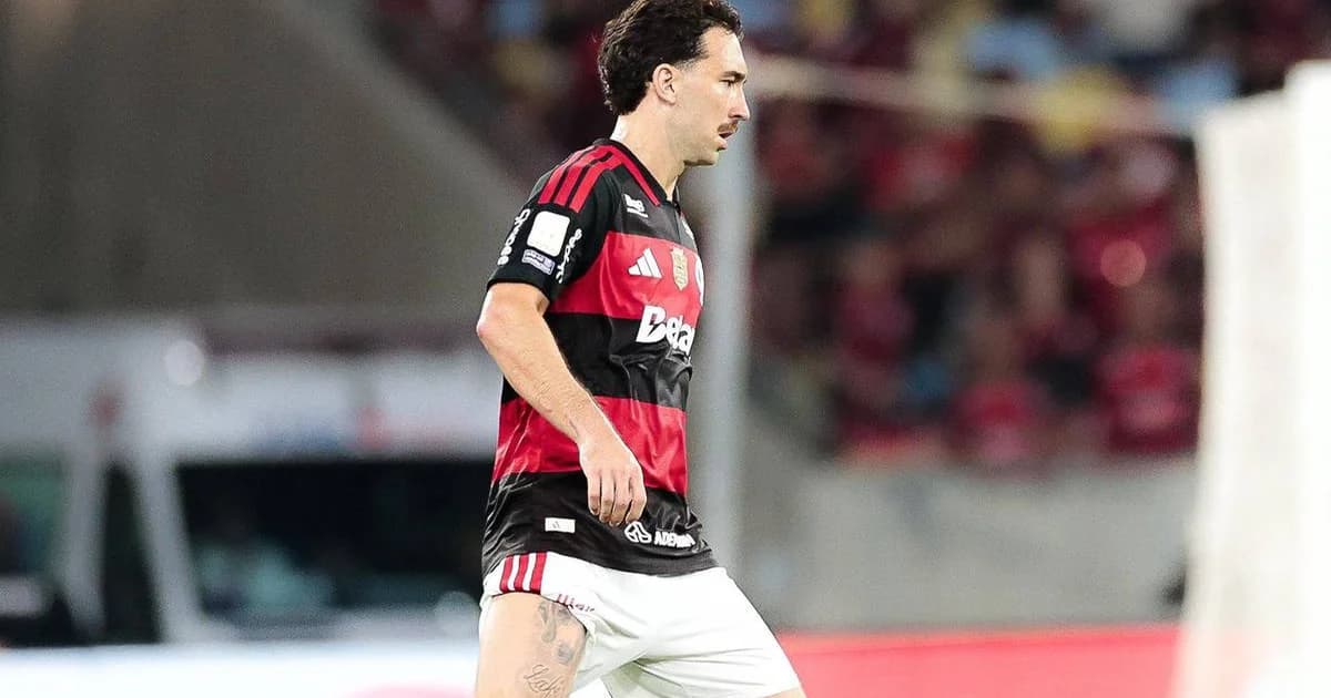 Ilustração editorial: Maracanã lotado, Flamengo vence 3 a 0; zagueiro questiona controle do jogo, torcida e tática em destaque.