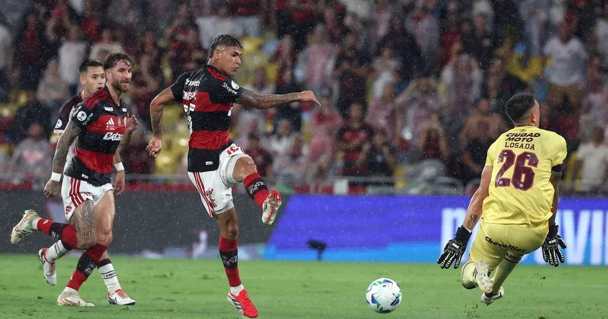 Ilustração editorial do Maracanã: lance decisivo, torcida em vermelho e bordô, placar 1 a 1 e clima tenso na Recopa.