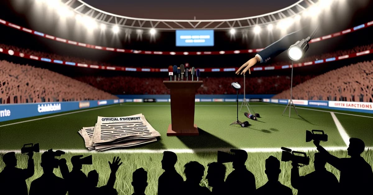 Ilustração editorial: coletiva do Flamengo no estádio, nota oficial sobre racismo, imprensa e clima de tensão