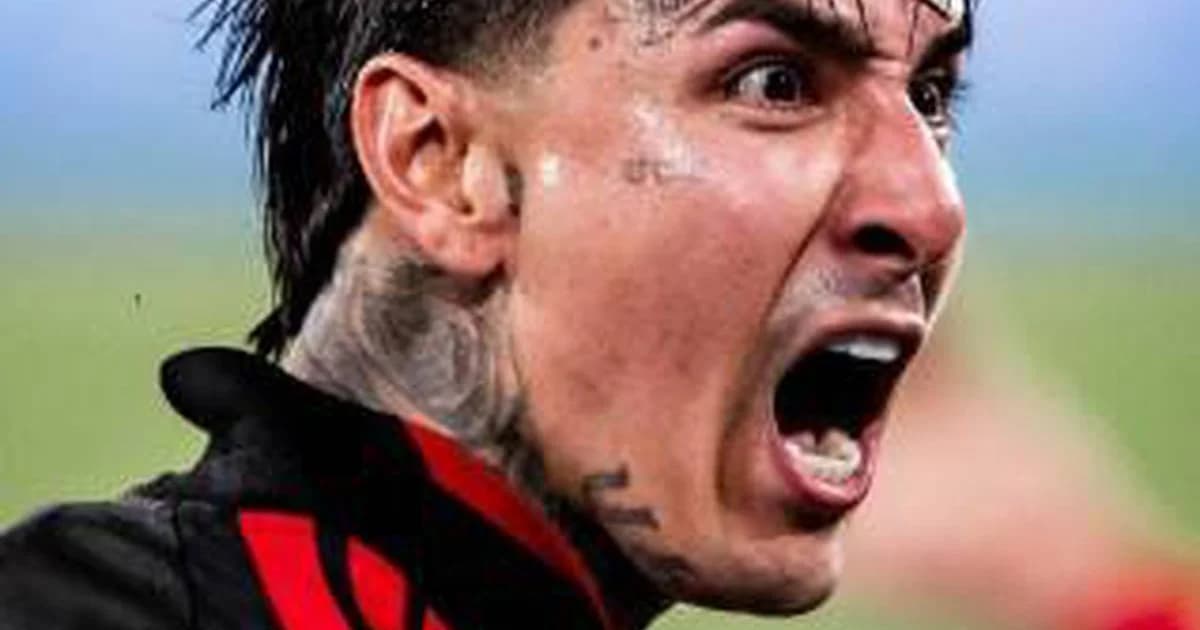 Ilustração editorial: volante chileno Pulgar assina renovação de contrato com Flamengo no estádio, torcida rubro-negra ao fundo