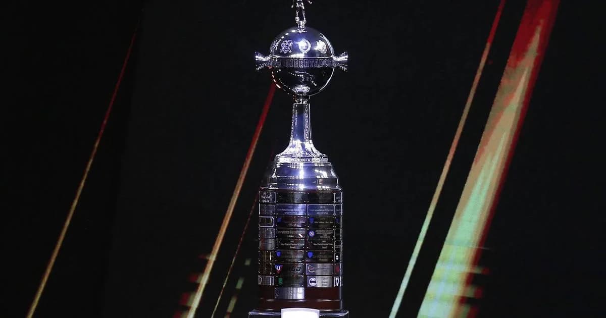 Ilustração editorial de estádio mostrando quadro das quartas da Libertadores 2026, datas e jogadores genéricos em ação.