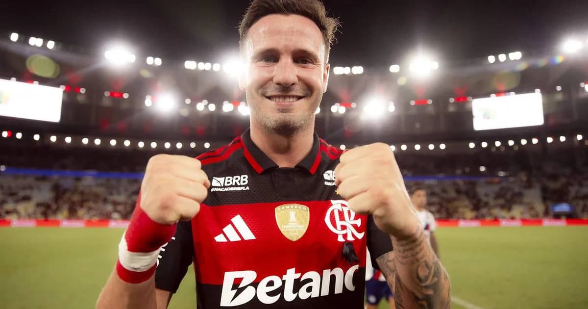 Ilustração editorial: jogador retorna ao Flamengo no Maracanã após 95 dias, torcida vibrando e placar 2 a 0.