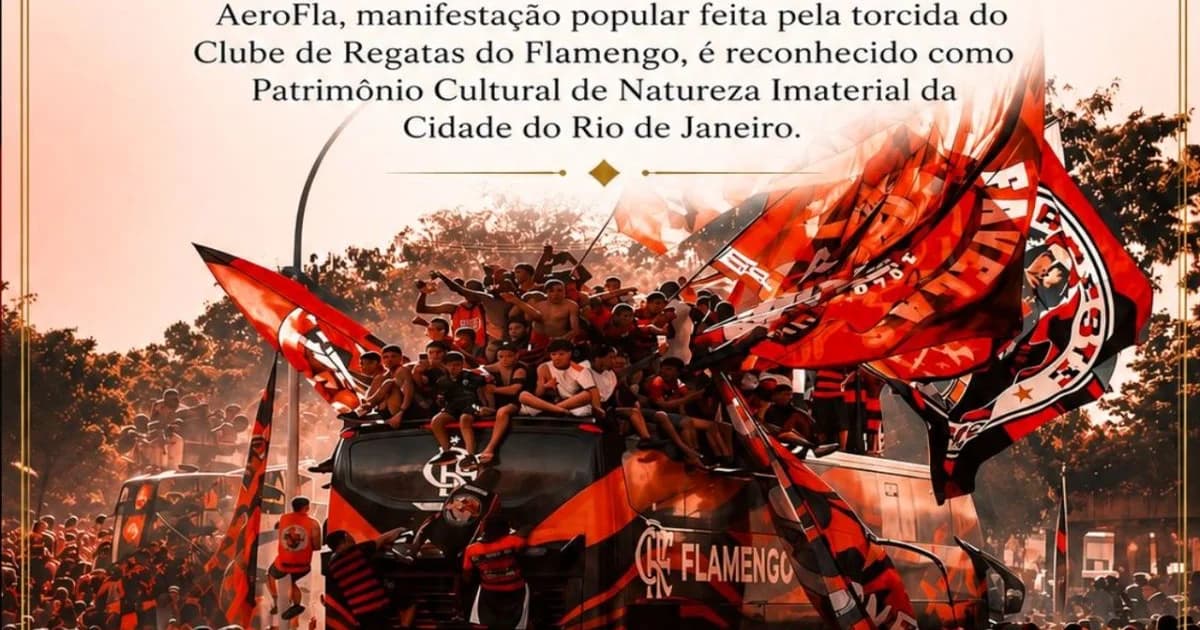 Ilustração editorial de torcedores do Aerofla em aeroporto e estádio, cores vermelha e preta, celebração do patrimônio cultural do Rio.
