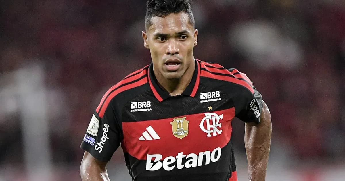 Ilustração editorial: lateral-esquerdo do Flamengo cabisbaixo no gramado após derrota por 0x3, torcida e placar ao fundo.