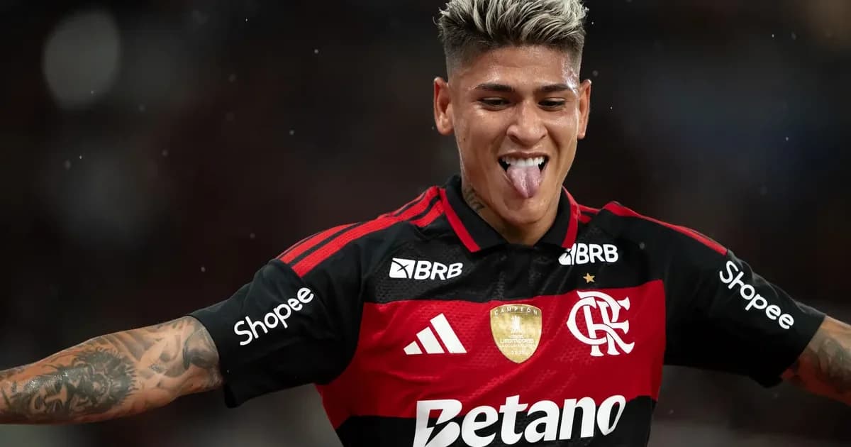 Ilustração editorial do Beira-Rio à noite: atacante em arrancada, torcida rubro-negra, luzes do estádio e clima tenso de disputa pelo título