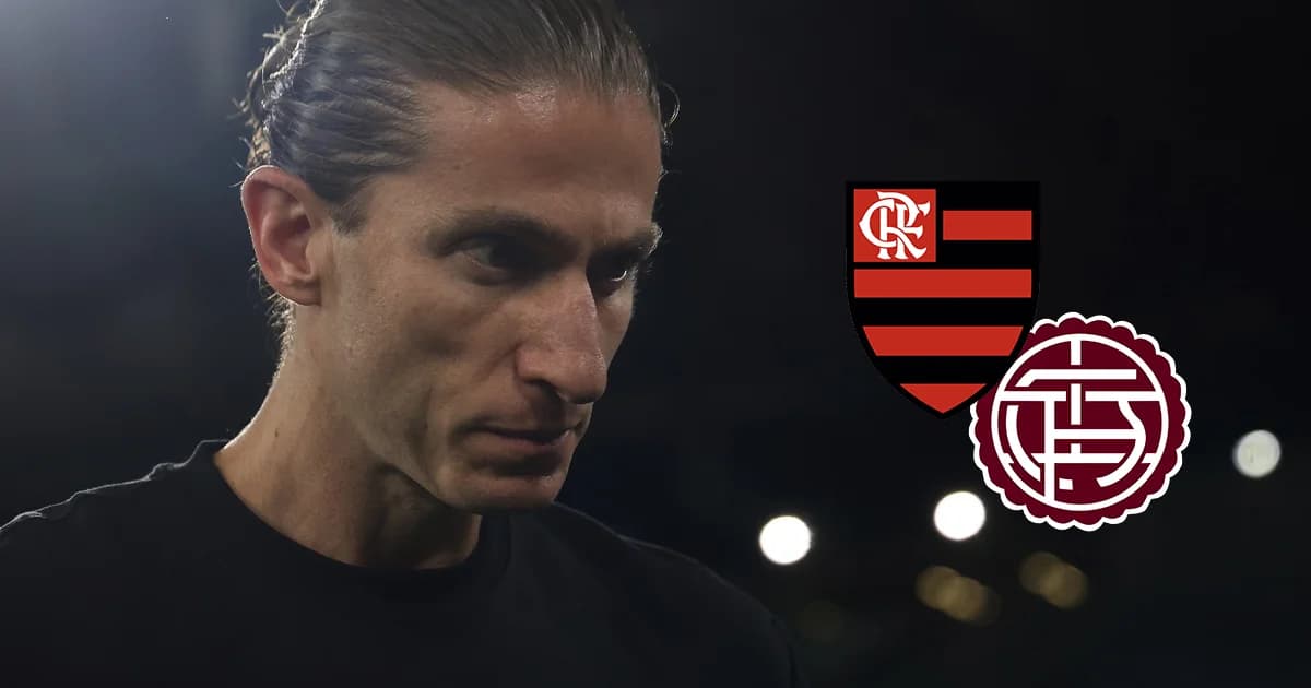 Ilustração editorial de estádio noturno: Flamengo (vermelho-preto) contra Lanús (bordô), jogo tenso e alta intensidade na Recopa.