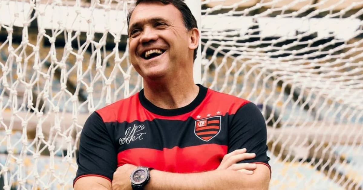 Ilustração editorial do lançamento da coleção “Minuto 43” em loja do clube, torcedores, camisa retrô vermelho e preto, clima nostálgico e festivo.