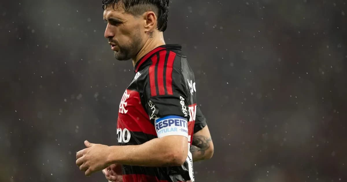 Ilustração editorial: três jogadores do Flamengo sem identificação em estádio, convocação ao Uruguai para a Copa do Mundo.