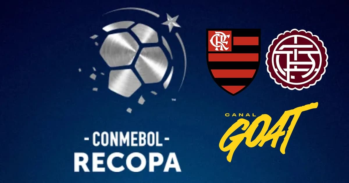 Ilustração editorial de estádio argentino ao entardecer, partida Flamengo x Lanús, transmissão internacional com torcida, câmeras e mapa de países alcançados.
