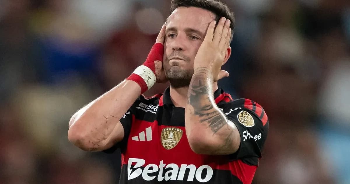 Ilustração editorial de Saúl no banco do Flamengo, costas sem rosto, estádio iluminado, tensão e expectativa pela falta de minutos.