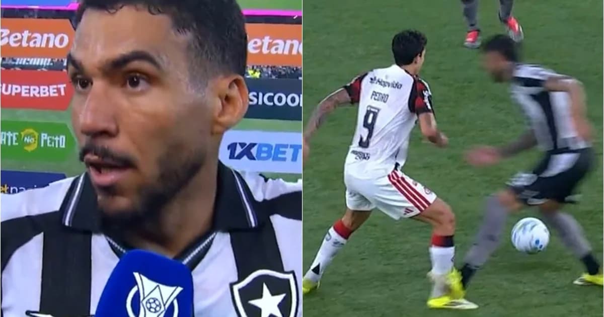 Ilustração editorial do clássico Flamengo x Botafogo: meio-campista indignado no intervalo, árbitro ao fundo e placar 2 a 0.