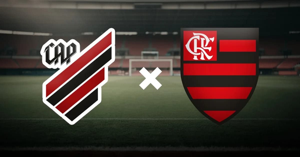 Ilustração editorial: Flamengo e Athletico disputam bola na Arena da Baixada, Curitiba, em jogo decisivo pela liderança do Campeonato Brasileiro.