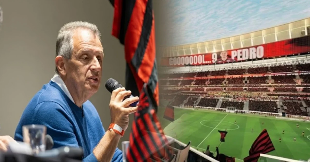 Estádio do Flamengo em obras no Gasômetro, guindastes, maquete e planilha com R$3 bi e taxa de juros, clima de cautela e orçamento