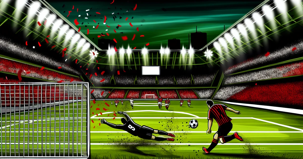 Ilustração do Maracanã: jogador genérico em vermelho e preto chutando; torcida vibrante. Flamengo busca vaga na final do Carioca.