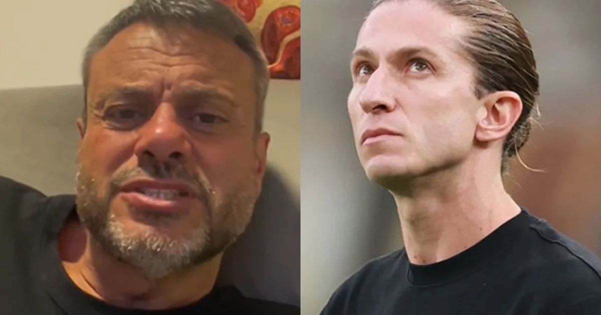 Estádio à noite, técnico de costas com prancheta, linhas táticas confusas sobre jogadores; crítica à atuação do Flamengo após derrota.