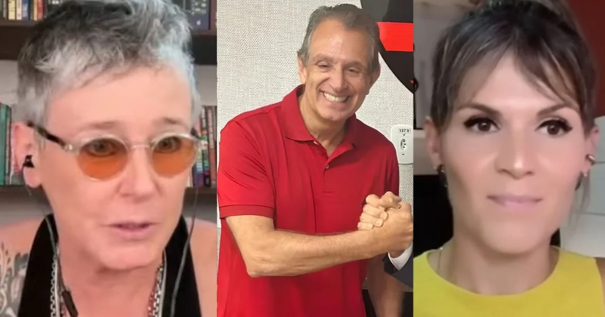 Treinador em silhueta saindo do túnel, microfones e jornais flutuantes, crítica da imprensa, estádio em tons vermelho e preto