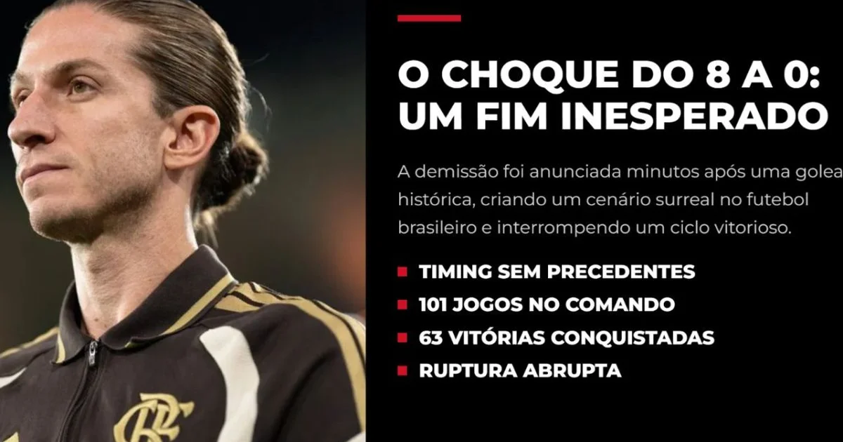 Ilustração editorial no Maracanã após 8x0: banco vazio com casaco do técnico, silhueta saindo, jornalistas e torcida em choque