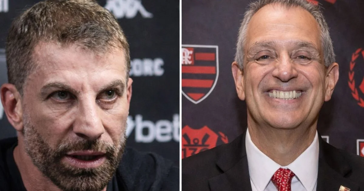 Coletiva com fala distorcida em balão fragmentado, estádio com torcida, documentos sobre empréstimos e fair play, clima de controvérsia.