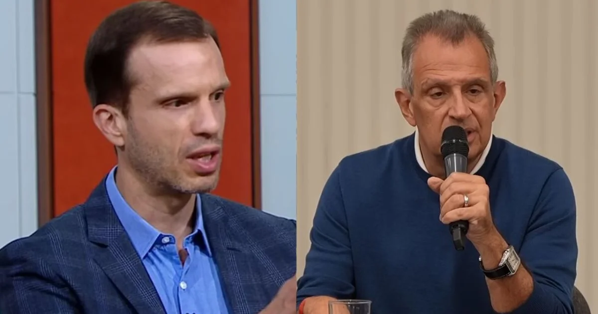 Ilustração editorial: estádio em vermelho e preto (Flamengo), banco vazio, microfones e manchetes sobre demissão da comissão técnica.