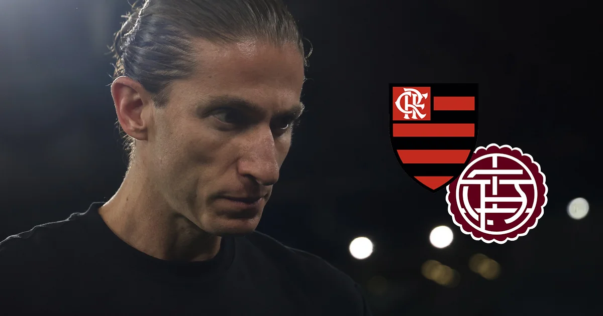 Ilustração editorial de estádio noturno: Flamengo (vermelho-preto) contra Lanús (bordô), jogo tenso e alta intensidade na Recopa.