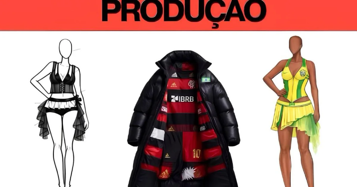 Cantora no Lollapalooza com figurino inspirado no Flamengo (vermelho e preto), estilistas nos bastidores e público vibrante.