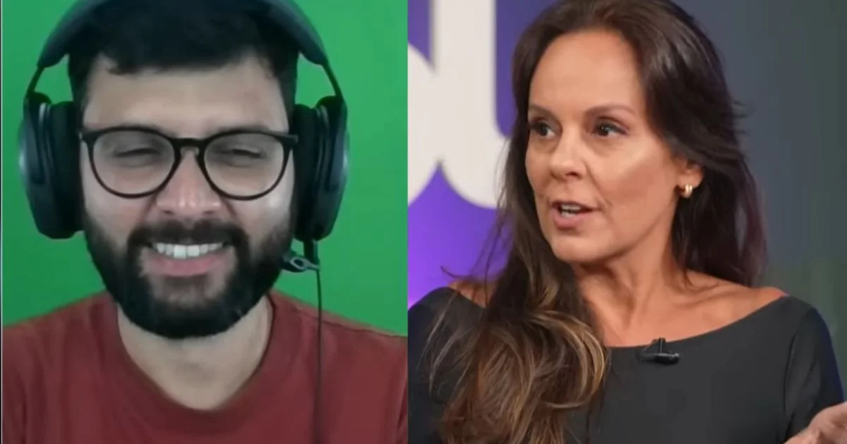 Ilustração editorial de estádio ao pôr do sol, jornalistas com microfones e smartphone mostrando partida adiada; contraste vermelho-preto e verde-branco.