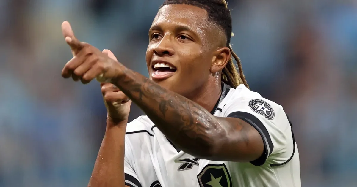 Ilustração editorial: estádio ao entardecer, torcida vermelho e preto contra preto e branco, balança com cifrão e camisa de centroavante.