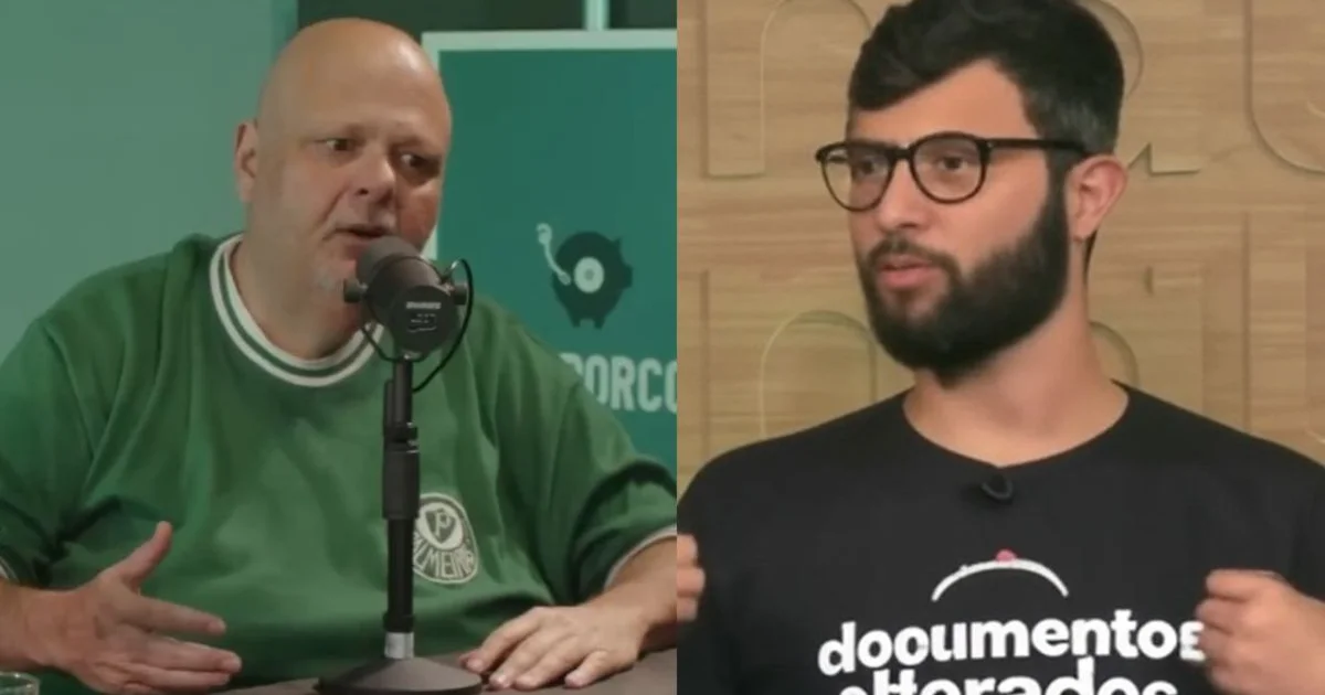 Ilustração editorial de pênalti polêmico do Flamengo, estádio lotado, torcida dividida e clima tenso, foco no lance e na repercussão.