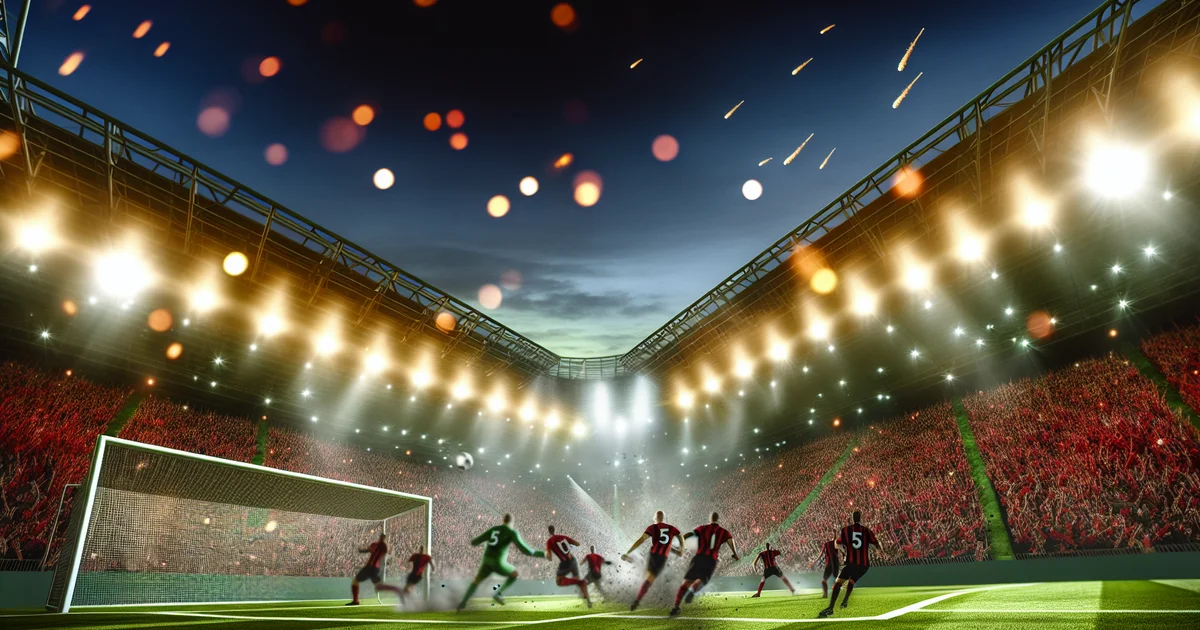 Maracanã lotado à noite, torcida do Flamengo em vermelho e preto, jogada de ataque na semifinal do Campeonato Carioca