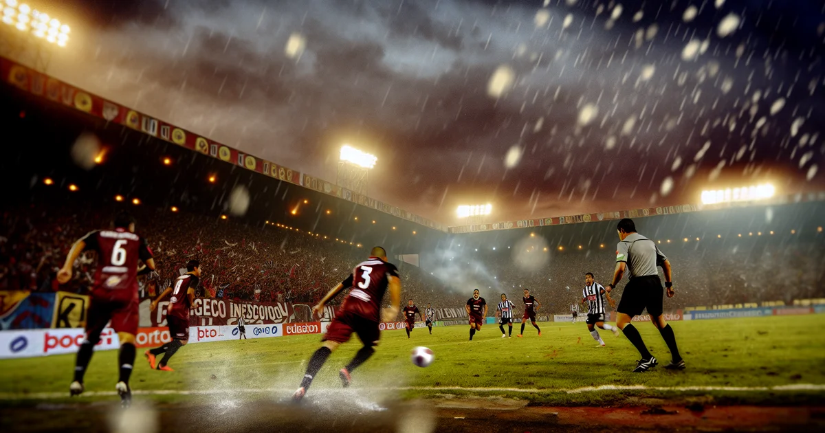 Ilustração do Maracanã lotado: Flamengo pressiona para reverter 0-1 na Recopa, torcida com fumaça e iluminação dramática.