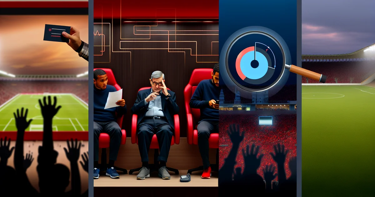 Ilustração editorial: treinador anônimo em coletiva, vestiário tenso e estádio com lupa sobre celular indicando Flamengo líder nas buscas.