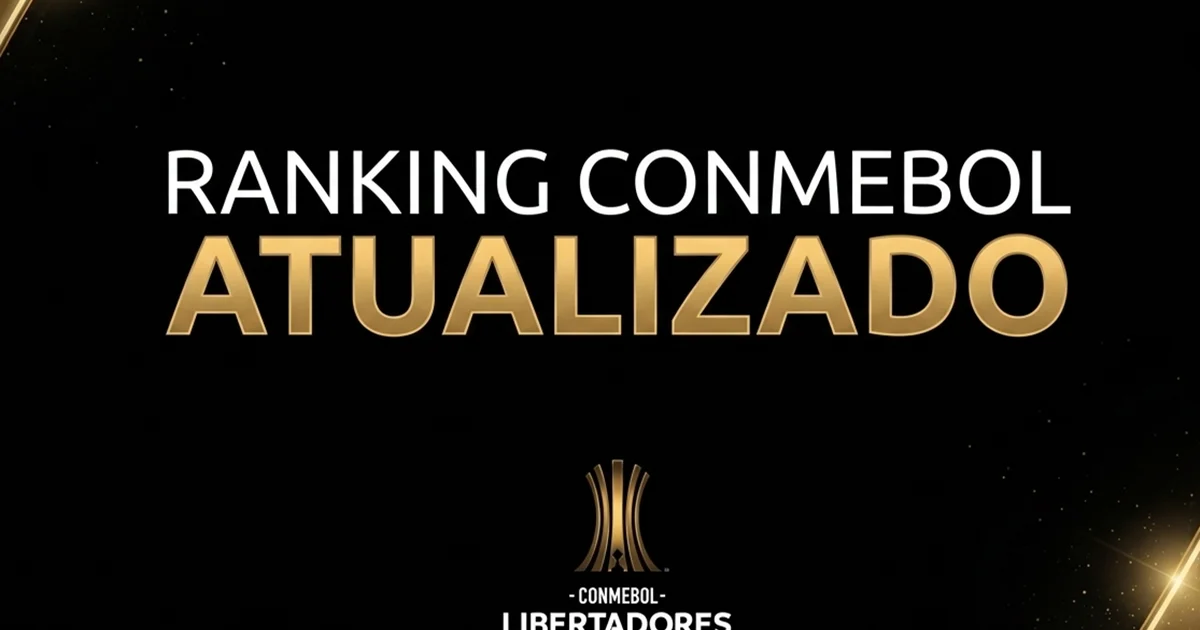 Ilustração de estádio com torcida do Flamengo de costas, placar mostra '2º' no ranking CONMEBOL, troféu estilizado, clima de Libertadores 2026