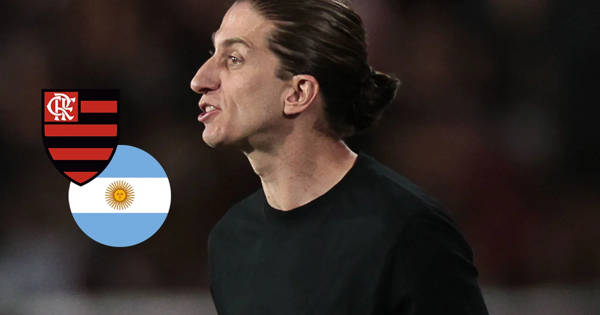 Ilustração editorial: estádio na Argentina, torcida adversária, time Flamengo em ataque frustrado, placar 0-1, clima tenso.