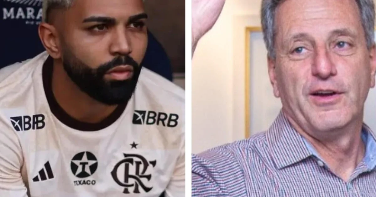 Ilustração editorial do Maracanã tenso: mensagem vazada em celular, atacante em silhueta e sombra de dirigente, crise entre Gabigol e Landim.