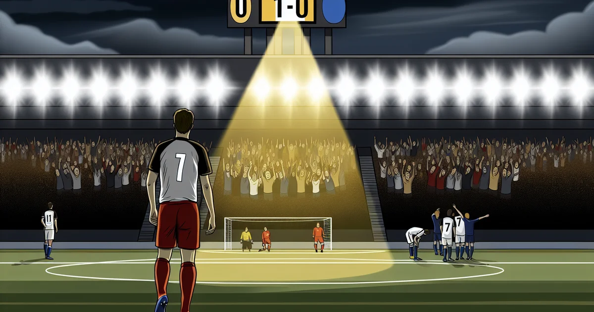 Ilustração editorial: substituto entra, placar 1-0 aos 90+, torcida desolada, Wolves em crise e risco de rebaixamento.